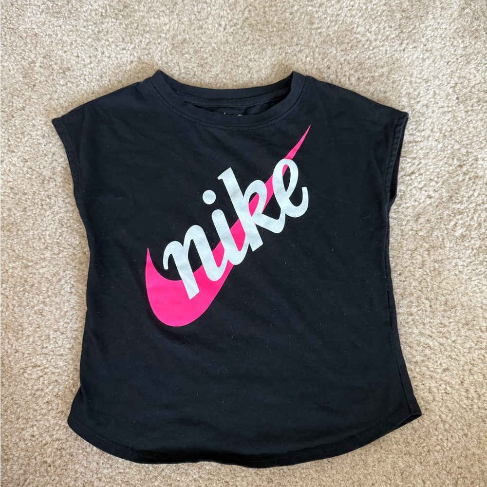 Nike Kids Black Tee with Pink Logo